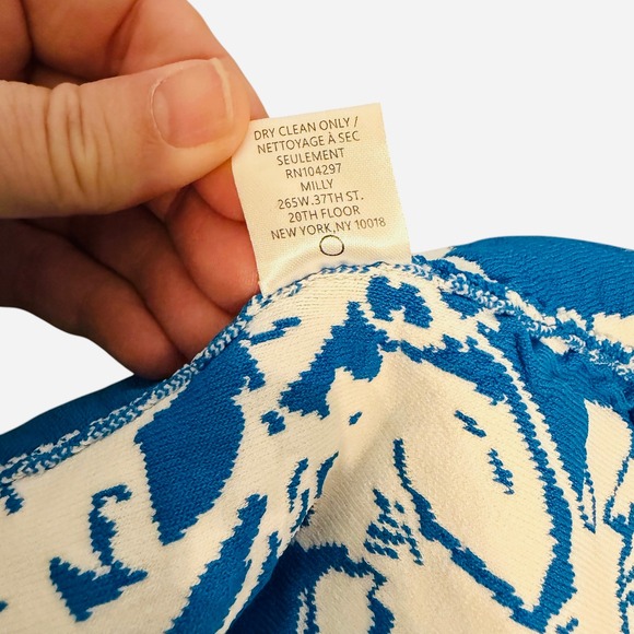 Milly Floral Jacquard Floral Fit Flare Dress Small Blue White Sleeveless Knit - Picture 11 of 15